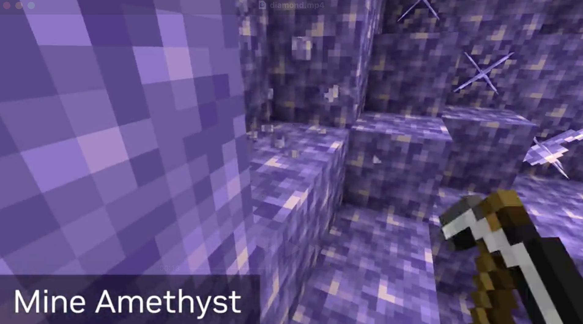 Minecraft inventory showing mined amethyst shards from the Voyager agent task.